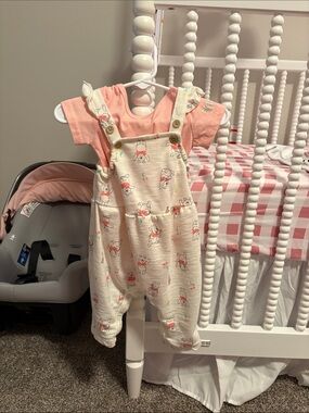 Winnie the Pooh Pink Tee with Cream Printed Overalls Set